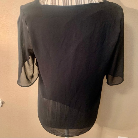 NEW Banana Republic Blouse SP Small Petite Black Sheer Layer over Modal Lining - Picture 5 of 13